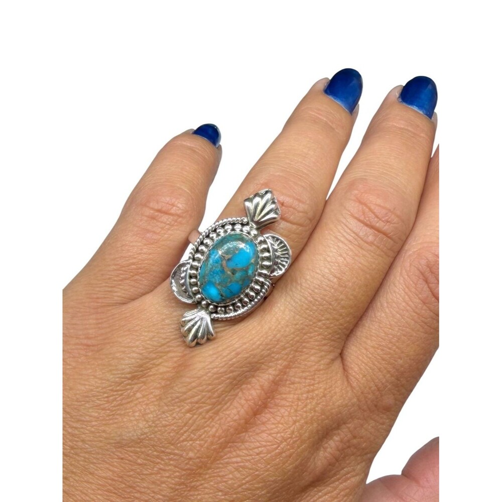 Kingman Copper Turquoise Ring Adjustable Size 7 - 9 Western Boho Blue Stone
